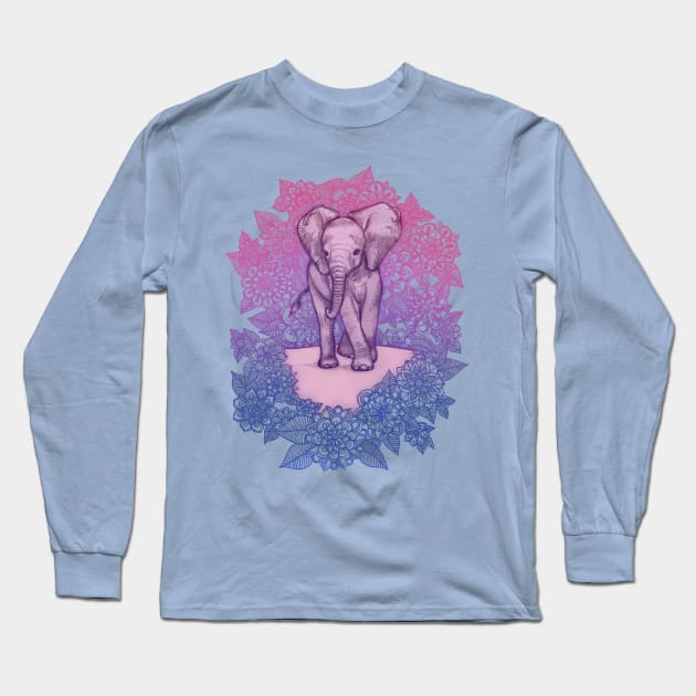 Cute Baby Elephant in pink, purple & blue Long Sleeve T-Shirt by micklyn